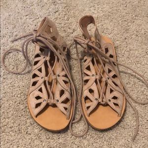 Beige Wrap Up Sandals